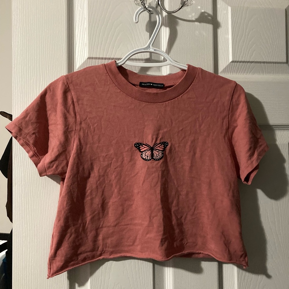 Brandy Melville - pink butterfly tee - no size (guessed)